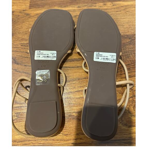 SCHUTZ Women's Aimi Leather Strappy Sandals Beige Size 6.5B NWT Minimalist Chic - Picture 9 of 11